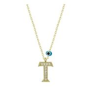 pilelistore 925 Ayar Gümüş Nazar Gold T Harfi Kadın Gümüş Kolye