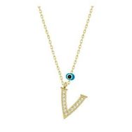 pilelistore 925 Ayar Gümüş Nazar Gold V Harfi Kadın Gümüş Kolye