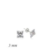 pilelistore Gümüş Kare Tek Taş Zirkon 3 mm Küpe