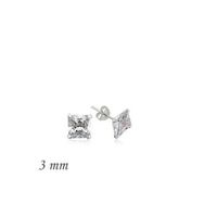pilelistore Gümüş Kare Tek Taş Zirkon 3 mm Küpe