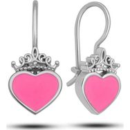 Pilelistore Gümüş Pembe Kalp Sallantılı Çocuk Küpe