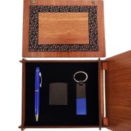 Pilelistore Mavi Kalem Anahtarlık Çakmak Set Ahşap Kutulu Hediyelik