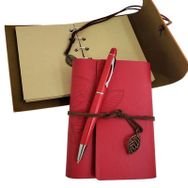 Pilelistore Özel Ahşap Kutulu Kırmızı Deri Defter ve Kalem Set