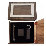 Pilelistore Özel Ahşap Kutulu Mat Siyah Kalem Anahtarlık ve Çakmak Set