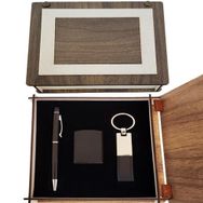 Pilelistore Özel Ahşap Kutulu Siyah Anahtarlık Kalem ve Çakmak Set
