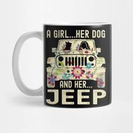 Pixxa A Girl Her Dog And Her Jeep Kupa Bardak