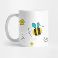 Pixxa Doodle Honey Bee Vector With Colorful Flowers Kupa Bardak