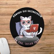 Pixxa Model 1 Oval Dünyayı Ele Geçireceğim Kedi Bilek Destekli Mouse Pad
