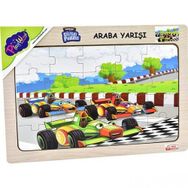 Playwood 23.5x33.5 cm Boyut Araba Yarışı Ahşap Eğitici Puzzle