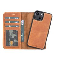 Plm G19 Taba Apple iPhone 13 Mini Uyumlu Deri Cüzdanlı Kılıf
