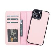 Plm NU2 Pembe Apple iPhone 13 Pro Max Uyumlu Deri Cüzdanlı Kılıf