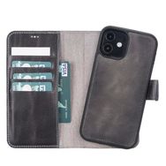 Plm VS4EF Apple iPhone 12 Pro Uyumlu Gri Deri Cüzdanlı Kılıf