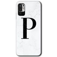 Poco M3 Pro Beyaz Mermer Desenli P Harfi Baskılı Uyumlu Silikon Kılıf