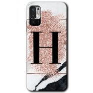Poco M3 Pro Pembe Mermer Desenli H Harfi Baskılı Uyumlu Silikon Kılıf