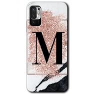 Poco M3 Pro Pembe Mermer Desenli M Harfi Baskılı Uyumlu Silikon Kılıf