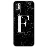 Poco M3 Pro Siyah Mermer Desenli F Harfi Baskılı Uyumlu Silikon Kılıf