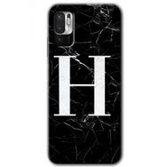 Poco M3 Pro Siyah Mermer Desenli H Harfi Baskılı Uyumlu Silikon Kılıf