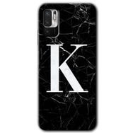 Poco M3 Pro Siyah Mermer Desenli K Harfi Baskılı Uyumlu Silikon Kılıf