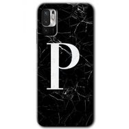 Poco M3 Pro Siyah Mermer Desenli P Harfi Baskılı Uyumlu Silikon Kılıf