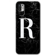 Poco M3 Pro Siyah Mermer Desenli R Harfi Baskılı Uyumlu Silikon Kılıf