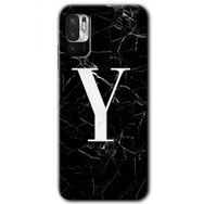 Poco M3 Pro Siyah Mermer Desenli Y Harfi Baskılı Uyumlu Silikon Kılıf