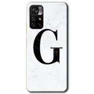 Poco M4 Pro 5G Beyaz Mermer Desenli G Harfi Baskılı Uyumlu Silikon Kılıf