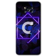 Poco X3 NFC Dark Neon Yaprak C Harfi Baskılı Uyumlu Silikon Kılıf