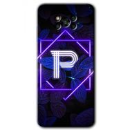 Poco X3 NFC Dark Neon Yaprak P Harfi Baskılı Uyumlu Silikon Kılıf