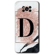Poco X3 NFC Pembe Mermer Desenli D Harfi Baskılı Uyumlu Silikon Kılıf