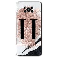 Poco X3 NFC Pembe Mermer Desenli H Harfi Baskılı Uyumlu Silikon Kılıf