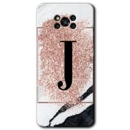 Poco X3 NFC Pembe Mermer Desenli J Harfi Baskılı Uyumlu Silikon Kılıf