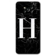 Poco X3 NFC Siyah Mermer Desenli H Harfi Baskılı Uyumlu Silikon Kılıf