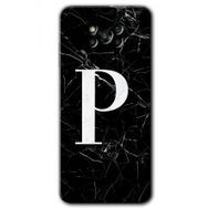 Poco X3 NFC Siyah Mermer Desenli P Harfi Baskılı Uyumlu Silikon Kılıf