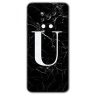 Poco X3 NFC Siyah Mermer Desenli U Harfi Baskılı Uyumlu Silikon Kılıf