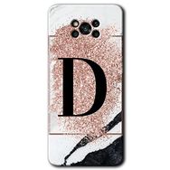 Poco X3 Pro Pembe Mermer Desenli D Harfi Baskılı Uyumlu Silikon Kılıf