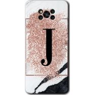 Poco X3 Pro Pembe Mermer Desenli J Harfi Baskılı Uyumlu Silikon Kılıf