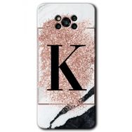 Poco X3 Pro Pembe Mermer Desenli K Harfi Baskılı Uyumlu Silikon Kılıf
