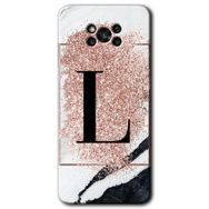 Poco X3 Pro Pembe Mermer Desenli L Harfi Baskılı Uyumlu Silikon Kılıf