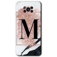 Poco X3 Pro Pembe Mermer Desenli M Harfi Baskılı Uyumlu Silikon Kılıf