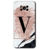 Poco X3 Pro Pembe Mermer Desenli V Harfi Baskılı Uyumlu Silikon Kılıf