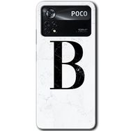 Poco X4 Pro Beyaz Mermer Desenli B Harfi Baskılı Uyumlu Silikon Kılıf
