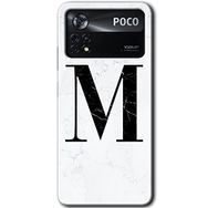Poco X4 Pro Beyaz Mermer Desenli M Harfi Baskılı Uyumlu Silikon Kılıf