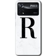 Poco X4 Pro Beyaz Mermer Desenli R Harfi Baskılı Uyumlu Silikon Kılıf
