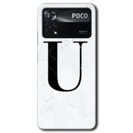 Poco X4 Pro Beyaz Mermer Desenli Ü Harfi Baskılı Uyumlu Silikon Kılıf