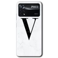 Poco X4 Pro Beyaz Mermer Desenli V Harfi Baskılı Uyumlu Silikon Kılıf