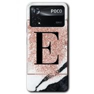 Poco X4 Pro Pembe Mermer Desenli E Harfi Baskılı Uyumlu Silikon Kılıf