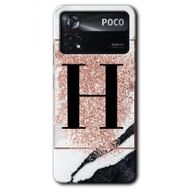 Poco X4 Pro Pembe Mermer Desenli H Harfi Baskılı Uyumlu Silikon Kılıf