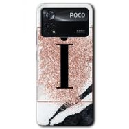 Poco X4 Pro Pembe Mermer Desenli İ Harfi Baskılı Uyumlu Silikon Kılıf