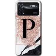 Poco X4 Pro Pembe Mermer Desenli P Harfi Baskılı Uyumlu Silikon Kılıf