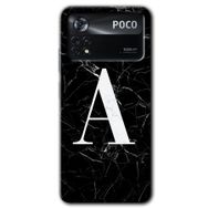 Poco X4 Pro Siyah Mermer Desenli A Harfi Baskılı Uyumlu Silikon Kılıf